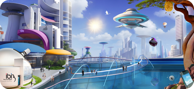 Na imagem, vê-se uma cidade futurista, fruto de soluções tecnológicas como as da IBIZ.