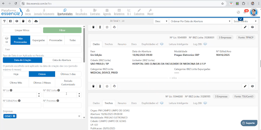 Monitoramento de Oportunidades: Favoritando Oportunidades