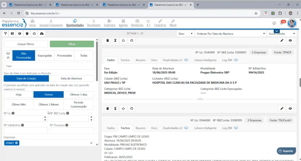Monitoramento de Oportunidades: Favoritando Oportunidades